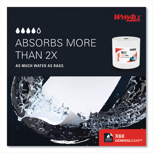 Image of WypAll® 34955 General Clean X60 Cloths, Jumbo Roll, 12.2 x 12.4, White, 1,100/Roll