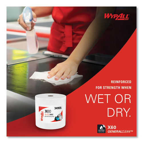 Image of WypAll® 34955 General Clean X60 Cloths, Jumbo Roll, 12.2 x 12.4, White, 1,100/Roll