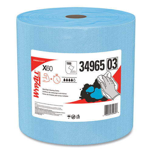 Image of WypAll® 34965 General Clean X60 Cloths, Jumbo Roll, 12.5 x 13.4, Blue, 1,100/Roll