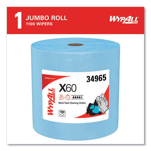 Image of WypAll® 34965 General Clean X60 Cloths, Jumbo Roll, 12.5 x 13.4, Blue, 1,100/Roll