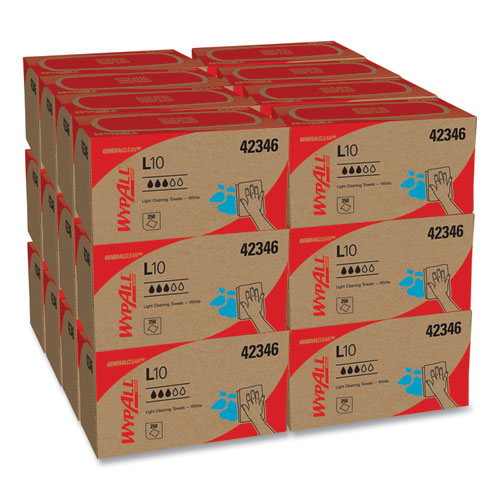 Image of WypAll® 42346 L10 Towels, POP-UP Box, 1-Ply, 10.25 x 9, White, 250/Box, 24 Boxes/Carton