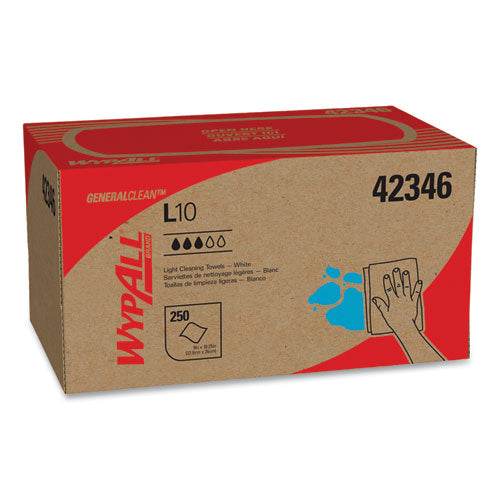 Image of WypAll® 42346 L10 Towels, POP-UP Box, 1-Ply, 10.25 x 9, White, 250/Box, 24 Boxes/Carton