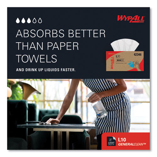 Image of WypAll® 42346 L10 Towels, POP-UP Box, 1-Ply, 10.25 x 9, White, 250/Box, 24 Boxes/Carton