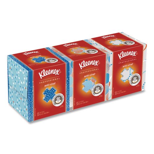Image of Kleenex® 21286 Boutique Anti-Viral Facial Tissue, Pop-Up Box, 3-Ply, White, 55 Sheets/Box, 3 Boxes/Pack