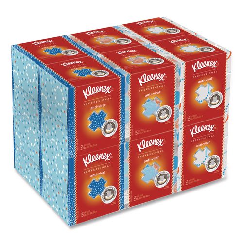 Image of Kleenex® 21286 Boutique Anti-Viral Facial Tissue, Pop-Up Box, 3-Ply, White, 55 Sheets/Box, 3 Boxes/Pack, 4 Packs/Carton