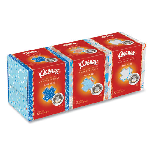 Image of Kleenex® 21286 Boutique Anti-Viral Facial Tissue, Pop-Up Box, 3-Ply, White, 55 Sheets/Box, 3 Boxes/Pack, 4 Packs/Carton