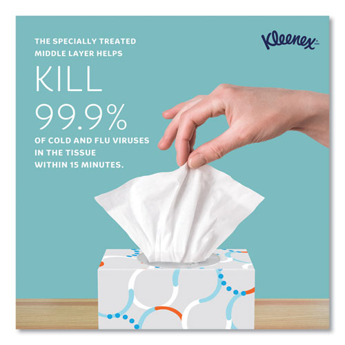Image of Kleenex® 21286 Boutique Anti-Viral Facial Tissue, Pop-Up Box, 3-Ply, White, 55 Sheets/Box, 3 Boxes/Pack, 4 Packs/Carton