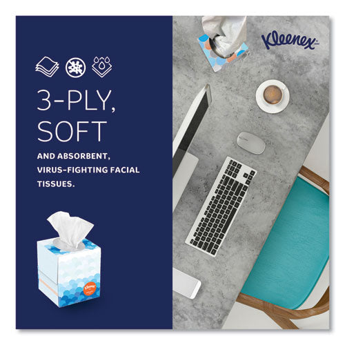 Image of Kleenex® 21286 Boutique Anti-Viral Facial Tissue, Pop-Up Box, 3-Ply, White, 55 Sheets/Box, 3 Boxes/Pack, 4 Packs/Carton