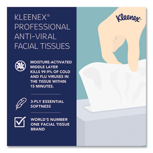 Image of Kleenex® 21286 Boutique Anti-Viral Facial Tissue, Pop-Up Box, 3-Ply, White, 55 Sheets/Box, 3 Boxes/Pack, 4 Packs/Carton