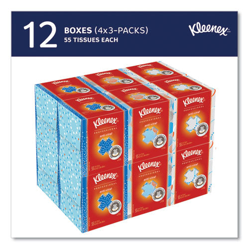 Image of Kleenex® 21286 Boutique Anti-Viral Facial Tissue, Pop-Up Box, 3-Ply, White, 55 Sheets/Box, 3 Boxes/Pack, 4 Packs/Carton