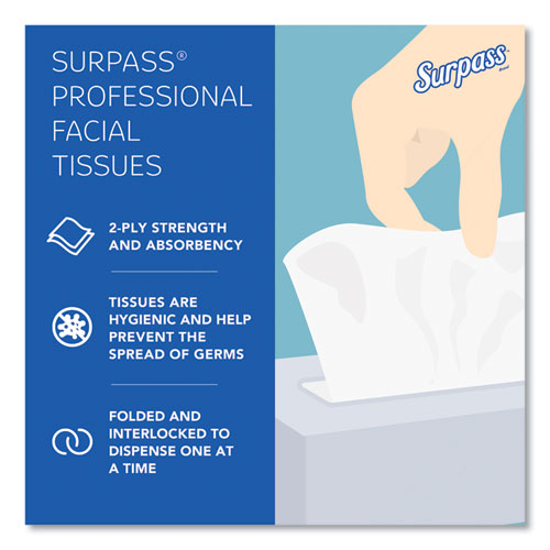 Image of Surpass® 21320 Facial Tissue for Business, Pop-Up Box, 2-Ply, White, 90 Sheets/Box, 36 Boxes/Carton