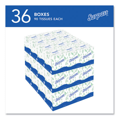 Image of Surpass® 21320 Facial Tissue for Business, Pop-Up Box, 2-Ply, White, 90 Sheets/Box, 36 Boxes/Carton