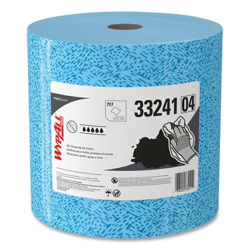 Image of WypAll® 33241 Power Clean Oil, Grease and Ink Cloths, Jumbo Roll, 9.8 x 12.2, Blue, 717/Roll