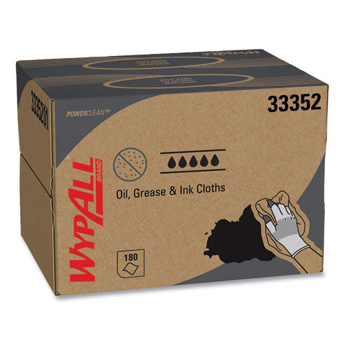 Image of WypAll® 33352 Power Clean Oil, Grease and Ink Cloths, BRAG Box, 12.1 x 16.8, Blue, 180/Box