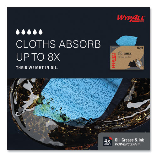 Image of WypAll® 33352 Power Clean Oil, Grease and Ink Cloths, BRAG Box, 12.1 x 16.8, Blue, 180/Box