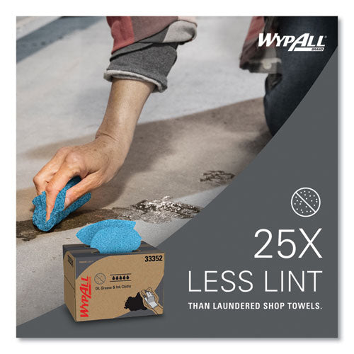 Image of WypAll® 33352 Power Clean Oil, Grease and Ink Cloths, BRAG Box, 12.1 x 16.8, Blue, 180/Box