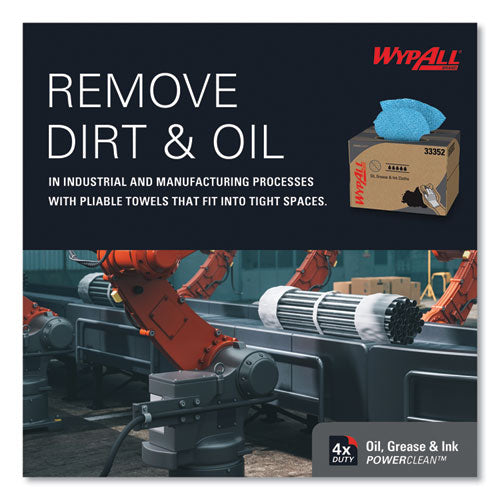 Image of WypAll® 33352 Power Clean Oil, Grease and Ink Cloths, BRAG Box, 12.1 x 16.8, Blue, 180/Box