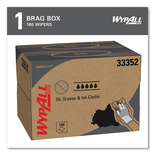 Image of WypAll® 33352 Power Clean Oil, Grease and Ink Cloths, BRAG Box, 12.1 x 16.8, Blue, 180/Box