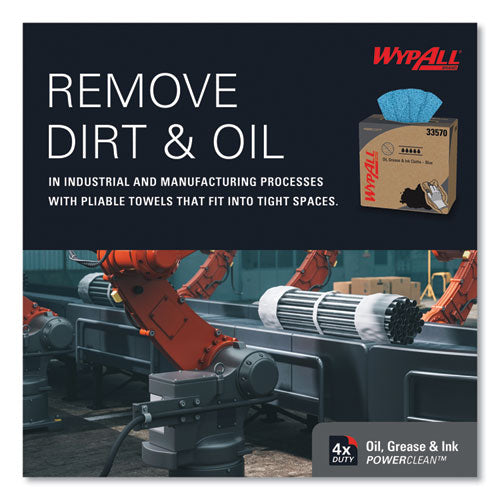 Image of WypAll® 33570 Power Clean Oil, Grease and Ink Cloths, POP-UP Box, 8.8 x 16.8, Blue, 100/Box, 5/Carton