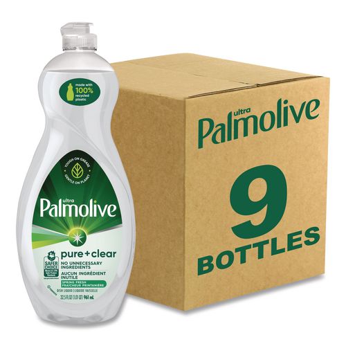 Image of Palmolive® US04272A Pure + Clear Dishwashing Liquid, Spring Fresh, 32.5 oz Bottle, 9/Carton