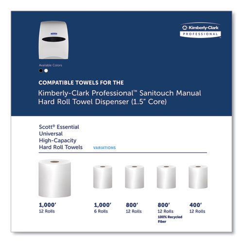 Image of Kimberly-Clark Professional 09991 Sanitouch Hard Roll Towel Dispenser, For 1.5" Core, 12.63 x 10.2 x 16.13, White