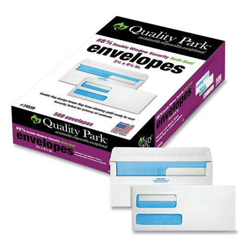 Image of Quality Park QUA24539 Double Window Redi-Seal Security-Tinted Envelope, #8 5/8, Commercial Flap, Redi-Seal Closure, 3.63 X 8.63, White, 500/box