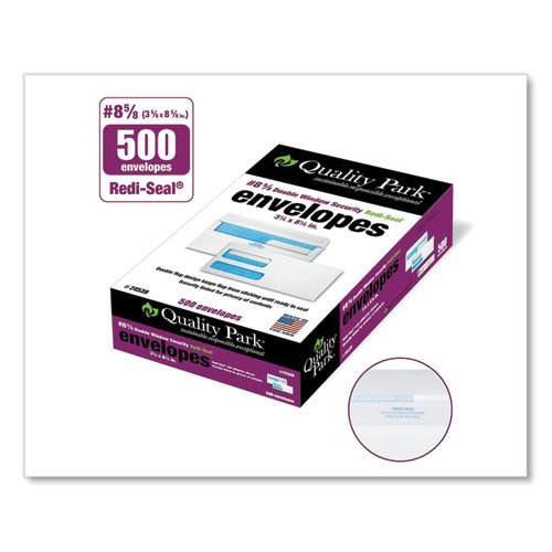Image of Quality Park QUA24539 Double Window Redi-Seal Security-Tinted Envelope, #8 5/8, Commercial Flap, Redi-Seal Closure, 3.63 X 8.63, White, 500/box