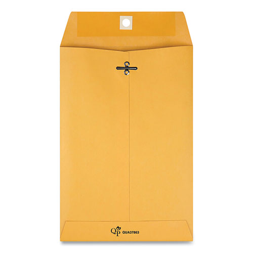 Image of Quality Park QUA37863 Clasp Envelope, 28 lb Bond Weight Kraft, #63, Square Flap, Clasp/Gummed Closure, 6.5 x 9.5, Brown Kraft, 100/Box