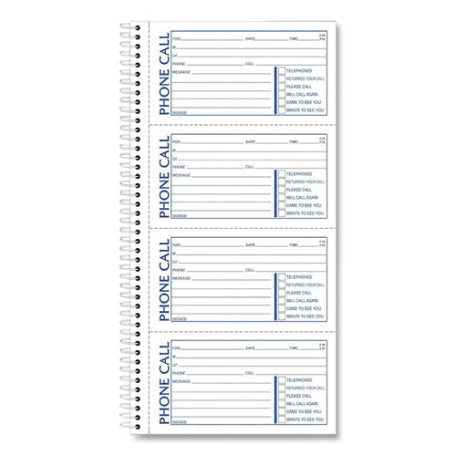 Image of TOPS 4003 Spiralbound Message Book, Two-Part Carbonless, 5 x 2.75, 4 Forms/Sheet, 400 Forms Total