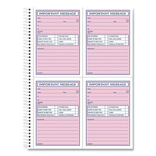 Image of TOPS 4009 Telephone Message Book with Fax/Mobile Section, Two-Part Carbonless, 3.88 x 5.5, 4 Forms/Sheet, 400 Forms Total
