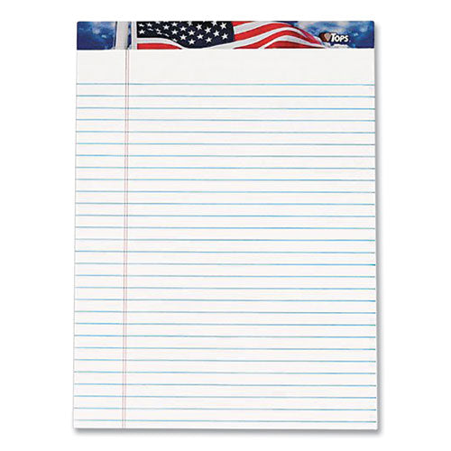 Image of TOPS American Pride Writing Pad, Red/White/Blue Headband, Wide Rule, (50) White 8.5 x 11 Sheets, 12/Pack