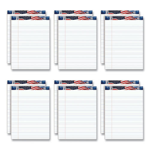 Image of TOPS American Pride Writing Pad, Red/White/Blue Headband, Wide Rule, (50) White 8.5 x 11 Sheets, 12/Pack