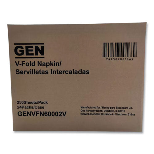 Image of GEN GENVFN60002V Premium Interfold Pop-Up Dispenser Napkin, 2-Ply, 6.5 x 8.3, White, 250/Pack, 24 Packs/Carton