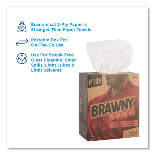 Image of Brawny® Professional 29221 Light Duty Paper Wipers, 2-Ply, 8 x 12.5, White, 148/Box, 20 Boxes/Carton