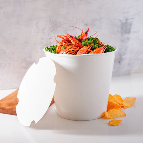 Image of Karat® C-FB170W_BUNDLE Food Bucket with Lid, 170 oz, 8.9" Diameter x 8.36" h, White, Paper, 150/Carton