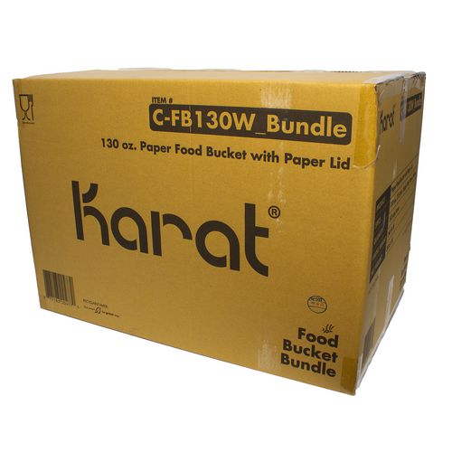 Image of Karat® C-FB130W_BUNDLE Food Bucket with Lid, 130 oz, 8.46" Diameter x 6.6" h, White, Paper, 150/Carton