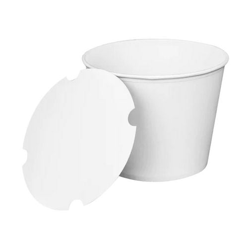 Image of Karat® C-FB130W_BUNDLE Food Bucket with Lid, 130 oz, 8.46" Diameter x 6.6" h, White, Paper, 150/Carton