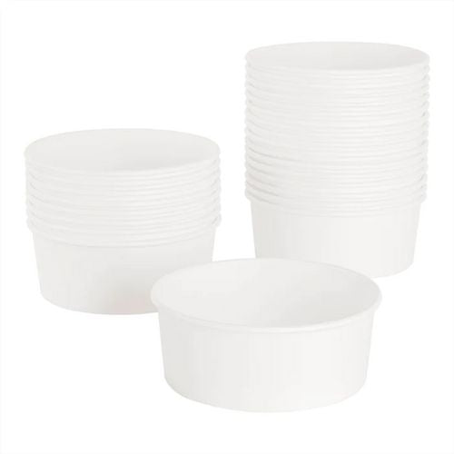 Image of Karat® FP-PSB32 Food Bucket, 32 oz, 6.5" Diameter x 2.4" h, White, Paper, 360/Carton