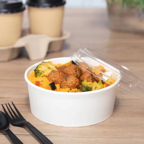 Image of Karat® FP-PSB32 Food Bucket, 32 oz, 6.5" Diameter x 2.4" h, White, Paper, 360/Carton