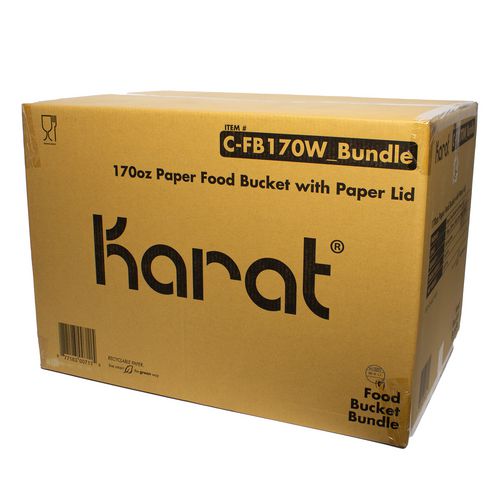 Image of Karat® C-FB170W_BUNDLE Food Bucket with Lid, 170 oz, 8.9" Diameter x 8.36" h, White, Paper, 150/Carton