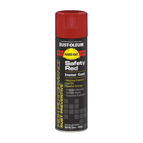 Image of Rust-Oleum® V2163838 Hard Hat High Performance V2100 System Rust Preventive Enamel Spray Paint, Flat Safety Red, 15 oz Aerosol Can, 6/Carton