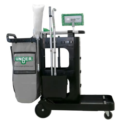 Image of Unger® UNGCRTZN ZoneCleanRx Janitorial Carts, Plastic, 3 Shelves, 23.5 x 25 x 25, Black