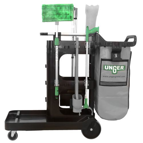 Image of Unger® UNGCRTZN ZoneCleanRx Janitorial Carts, Plastic, 3 Shelves, 23.5 x 25 x 25, Black