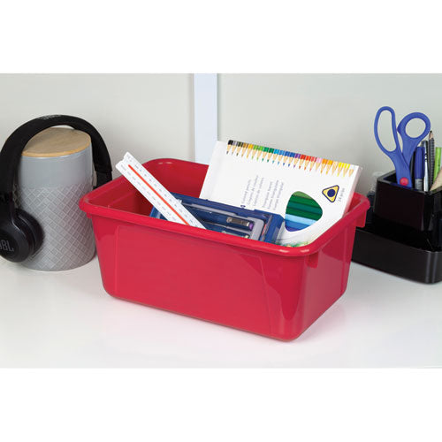 Image of Storex 62407U05C Cubby Bin with Lid, 12.28 x 7.95 x 5.23, Red, 5/Pack