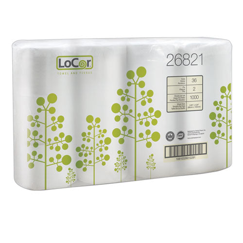 Image of LoCor® 26821 High-Capacity Bath Tissue, 2-Ply, White, 1,000 Sheets/Roll, 36 Rolls/Carton