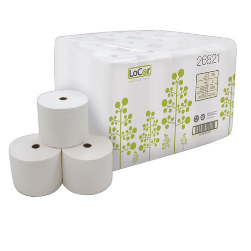 Image of LoCor® 26821 High-Capacity Bath Tissue, 2-Ply, White, 1,000 Sheets/Roll, 36 Rolls/Carton