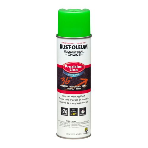Image of Rust-Oleum® RST203032CT Industrial Choice Precision Line Marking Paint, Fluorescent Green, 17 oz Aerosol Can, 12/Carton