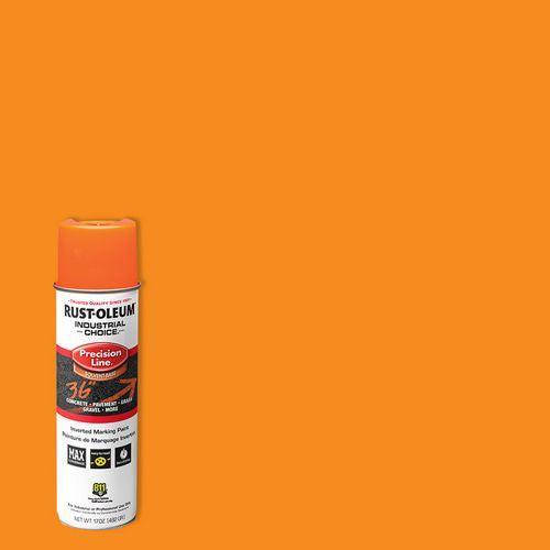 Image of Rust-Oleum® RST203036CT Industrial Choice Precision Line Marking Paint, Flat Fluorescent Orange, 17 oz Aerosol Can, 12/Carton