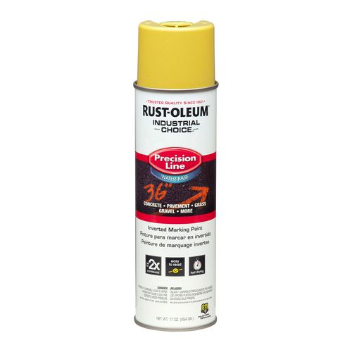 Image of Rust-Oleum® RST203034CT Industrial Choice Precision Line Marking Paint, Flat High-Visibility Yellow, 17 oz Aerosol Can, 12/Carton