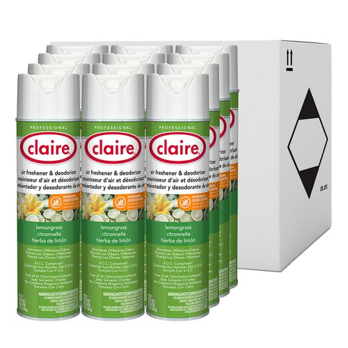 Image of Claire® CL1307 Aerosol Air Freshener and Deodorizer, Lemongrass Citronella, 12 oz Aerosol Spray, 12 Cans